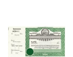 Incorporate in Kansas? Formalize each shared record your company sells. Order certificates online. We ship blank, paper templates for distribution. Beautifully lithographed, state specific series by Goes.