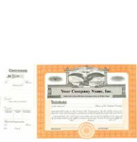 Need stock certificates with capital text? An invested team of business professionals will print, long form templates with an orange border to include your company's unique info.