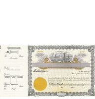 Beautiful, long form stock certificates represent claims on ownership for oil business shareholders.