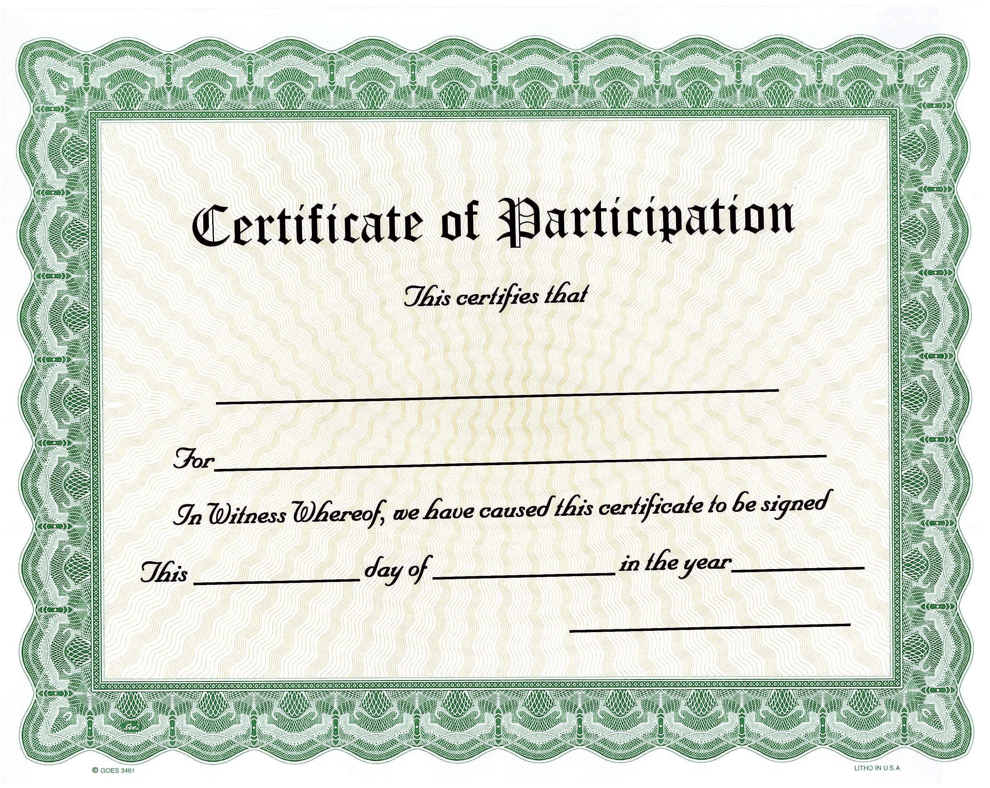 Participation Certificate - Blank