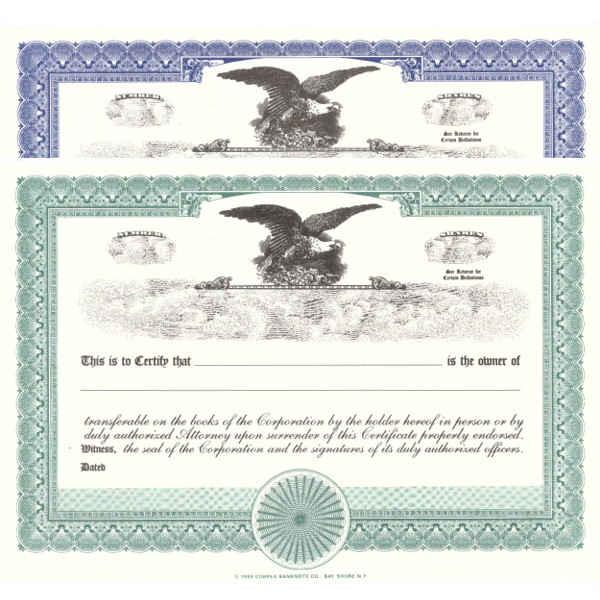 Formalize each shared record your company sells. Order blank Stock Certificates online. We print and ship templates. You fill out. Distribute. Elegant CORPEX Design.