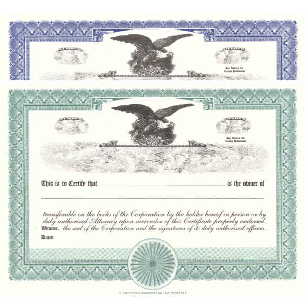 Corporate Stock Certificates, Non Personalized, 3-Hole Punched, 8 1/2 x  11”, Green, Box Of 20