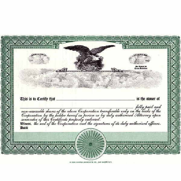 Corporate Stock Certificates For Sale Online Blank With Standard