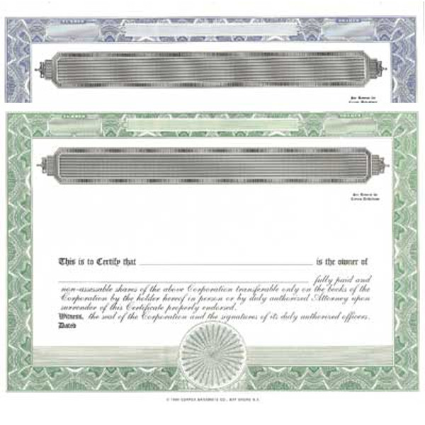 Short Form Green Stock Certificate Size 8-1/2 x 11, Blank Corporate Stock  Certificates Laser or Ink Jet Compatiable (25 Pack) 