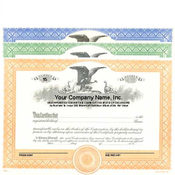 Custom Printed Corporate Stock Certificates