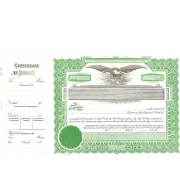 Incorporated? Formalize each sold shared record. Blank Long Form Stock Certificate Templates contain Shares Each & Capital Text. Green-inked border designed by Goes.