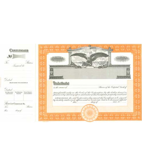 Incorporated? Formalize each sold shared record. Long Form Stock Certificates ship to your doorstep. Beautiful, Goes lithographed orange borders. Contain Capital Text.