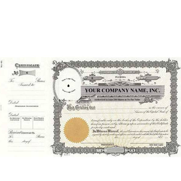 Incorporated? Formalize each shared record sold. Get Stock Certificates embedded with a custom Company Logo. Long Form Style. Includes tearable stubs. Manufactured by Goes.