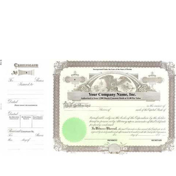 Need stock certificates with shares each, par entry, & capital text? A team of business service professionals will print long form, paper templates to also include unique company details.