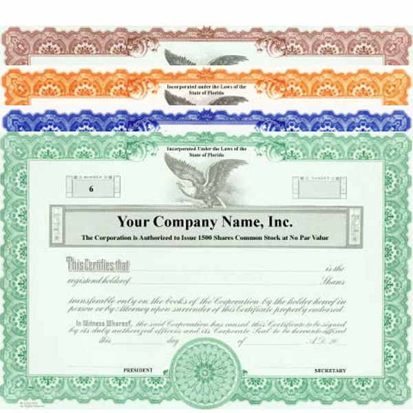 Custom Printed Corporate Stock Certificates