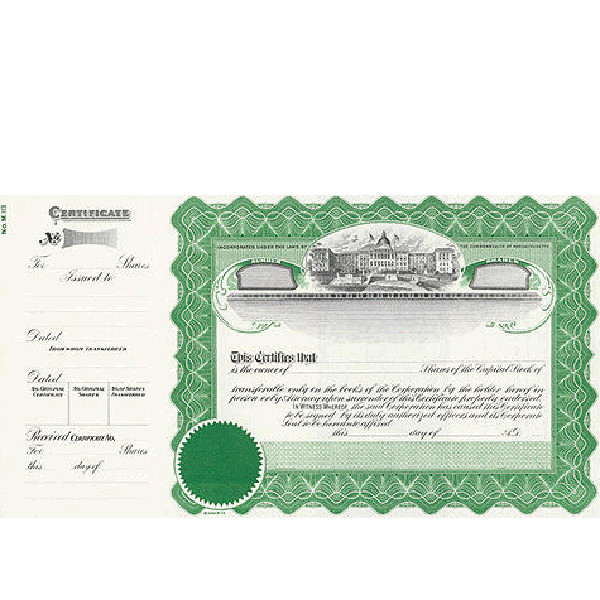 Incorporate in Massachusetts? Formalize each shared record your company sells. Get custom Stock Certificates online. We'll print and ship. Distribute beautifully lithographed paper objects by Goes.