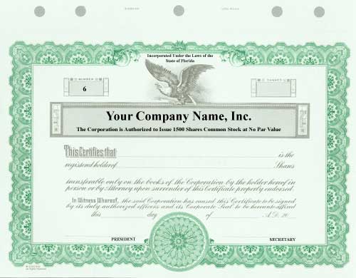 Custom Corporate Stock Certificates 3 Hole Punched Green Pack Of 20  Certificates - Office Depot