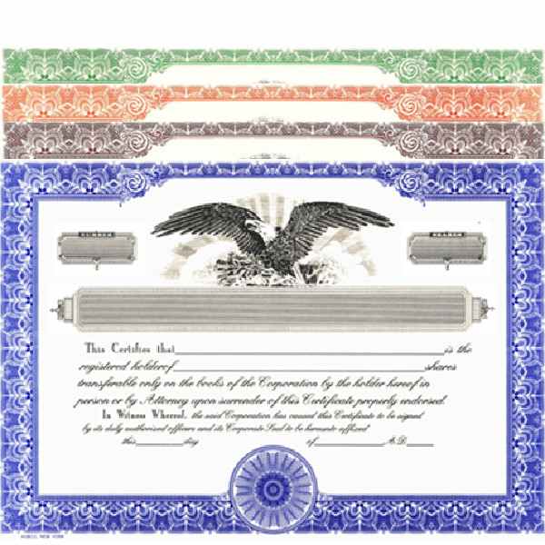 Record each share your company sells. Buy Stock Certificates online. We ship blank templates. You edit, distribute. HUBCO design. Standard wording.